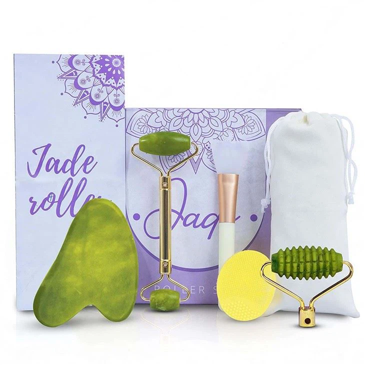 Rholer jâd naturiol 100% a rholer iâ gua sha ar gyfer puffiness wyneb