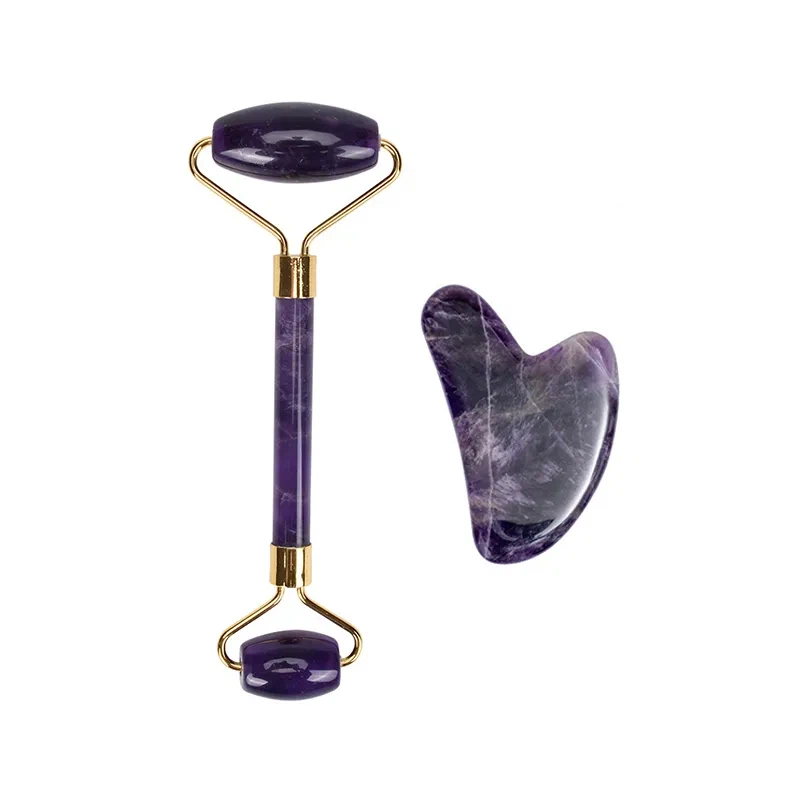 Rholer jâd amethyst a gua sha set syth