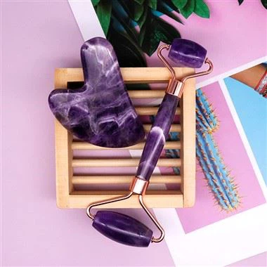Tylino Wyneb Crystal Rholer Jade Amethyst ar gyfer Wyneb