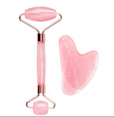 Dwbl Rose Quartz Jade Roller A Gua Sha Set