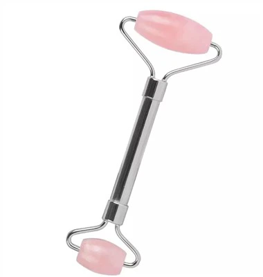 Metal Aur Handle Rose Quartz Roller Jade Pinc