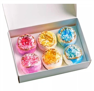 Bomiau baddon geode crisial lliwgar organig gyda halwynau môr