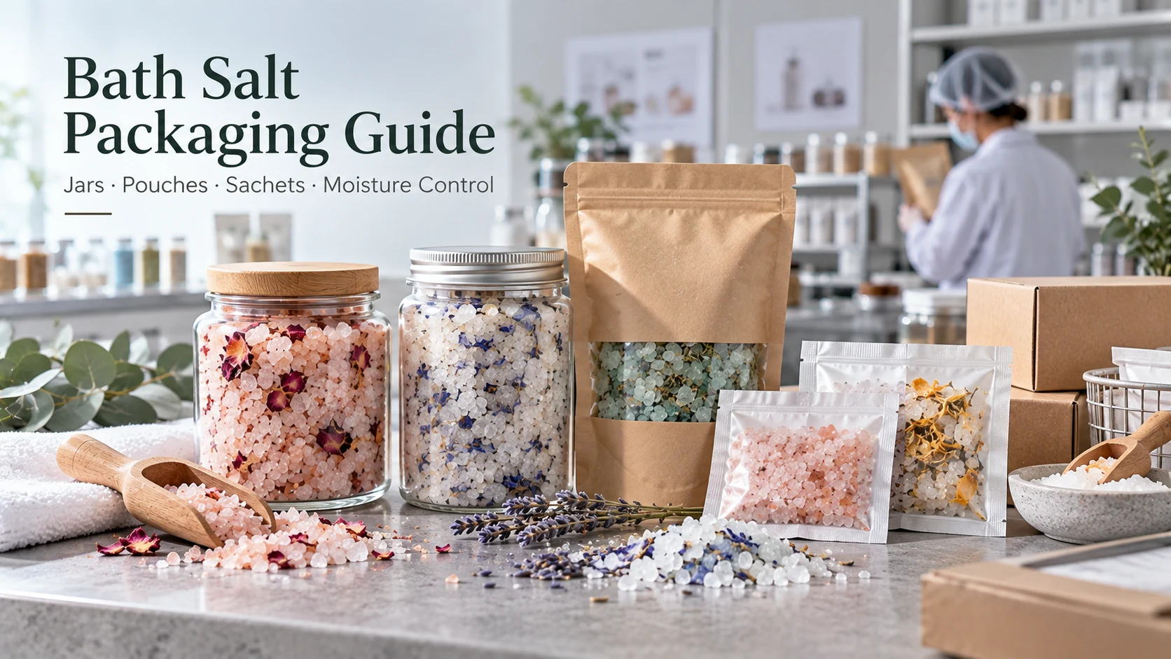 Bath salt packaging options including jars pouches and sachets for private label brands Bath salt packaging options including jars pouches and sachets for private label brands